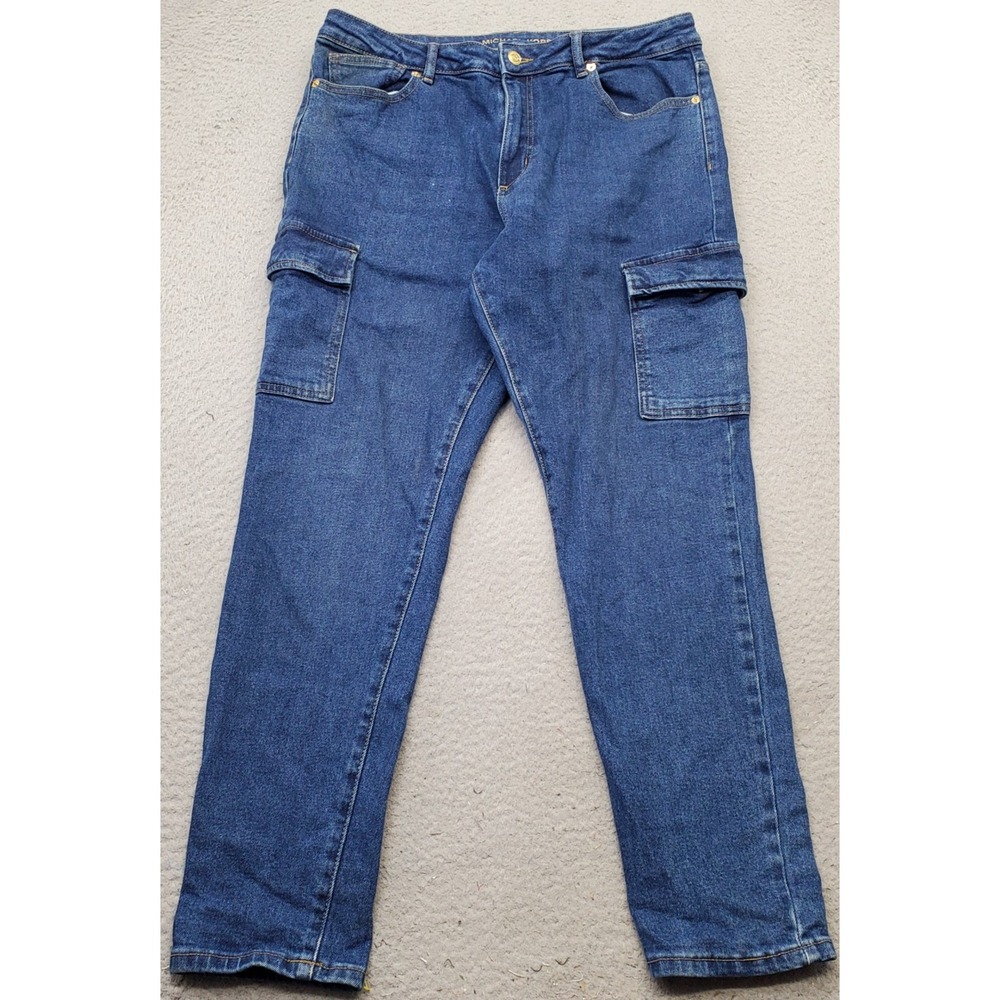 Michael Kors Jeans Women 14 Blue Denim Boho Streetwear Cargo Pockets Medium Wash